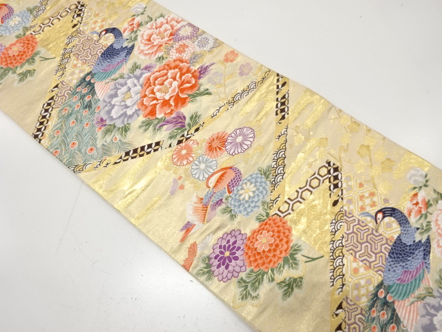 アンティーク　屏風取花鳥文織り出し袋帯（材料）